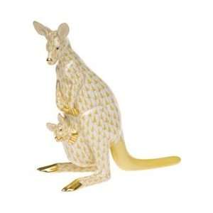  Herend Kangaroo with Baby Butterscotch Fishnet