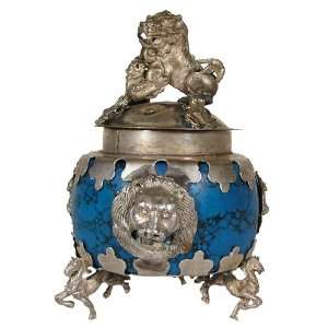  Foo Dogs Incense Burner Turquoise & Silver Everything 