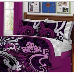  Black & Purple Bold Teen Girls Twin Size Comforter Set (6 