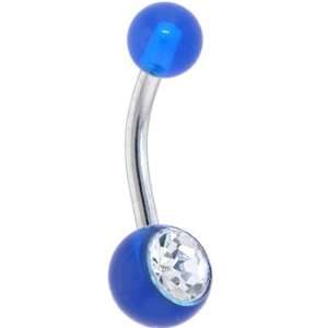  Crystalline Single Gem Electric Blue Uv Belly Button Ring 