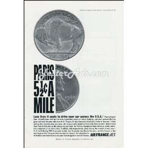   1961 Vintage Ad Air France Paris 5 1/2 cents a mile 