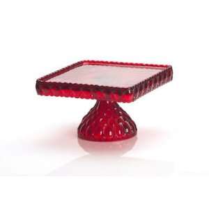  Elegant 10 Square Ruby Red Glass Cake Stand Hand Made in 