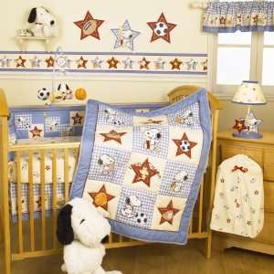   Originals Champ Snoopy 4 Piece Baby Crib Bedding Set, Blue Baby