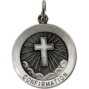   Silver 22.00 MM Confirmation Medal W/cross W/ 24 Inch Chain Jewelry