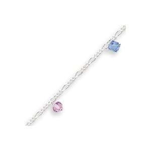   Inch Pink & Blue Crystals Beaded Figaro Anklet   10 Inch West Coast
