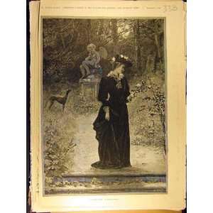  1891 Winter Rose Knowles Lady Dog Garden Statue Print 