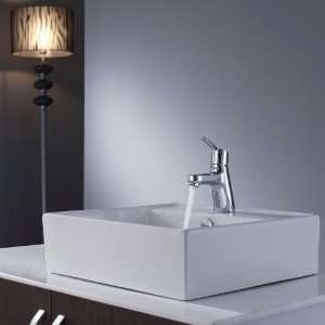 Kraus C KCV 150 14901CH White Square Ceramic Sink and Ferus Basin 