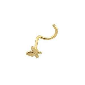  14KT Gold Nose Screw Ring 3mm Gold Butterfly 20G FREE Nose Ring 