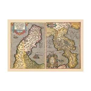  Maps of Peninsulas 12x18 Giclee on canvas