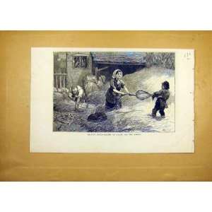   Countryside Making Straw Market Mother Son Print 1871