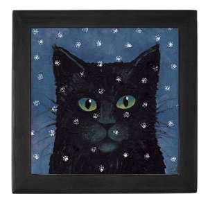  Black Cat Falling Snow Tile Top Black cat Keepsake Box by 
