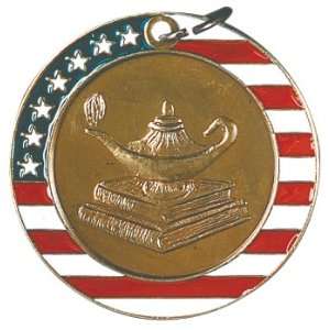  2 Stars & Stripes Lamp of Knowledge Medals with Red White 
