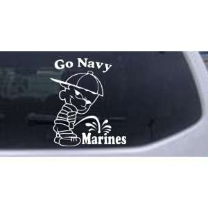 White 8in X 8.6in    Go Navy Pee On Marines Car Window Wall Laptop 