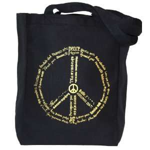  World Peace   100% Cotton Canvas Tote Bag   Gold on Black 