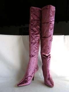 NEW~GUCCI~RASPBERRY CRUSHED VELVET~OVER THE KNEE HIGH BOOTS~HEELS~38 