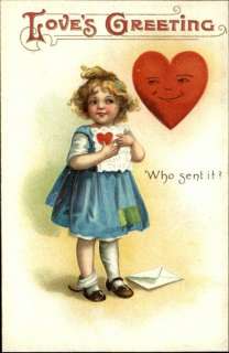 CLAPSADDLE VALENTINE Heart Smiles at Little Girl c1910 Postcard  
