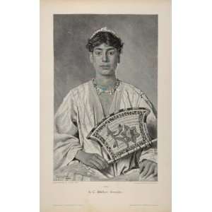 1895 Young Boy Man Hamida Portrait German Engraving   Original Print