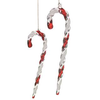 This set of 6 glass red and white peppermint striped candy ornaments 