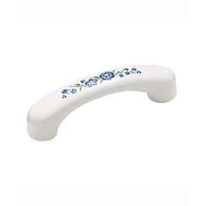  Ceramic Pull; with Blue Floral, 3 Drill Centers 