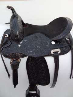 Improved Leather Treeless Western Saddle, Hand Tooled, Dark Brown, WTS 