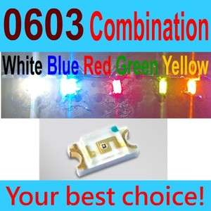 100 Pcs SMD SMT LED 0603 White Blue Red Green Yellow (20 pcs each 