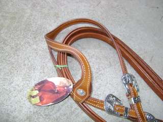 SILVER 1 EAR LEATHER WESTERN SHOW COWBOY HORSE BRIDLE HEADSTALL REINS 