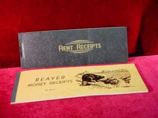 PAIR 1940s Vintage MONEY & RENT RECEIPT CHECKS Antique BEAVER BRAND 