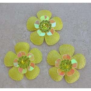  30 x YELLOW Padded Glitter Flower Applique Trim AT24 