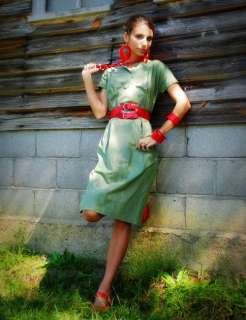 Vintage 50s Military Green Pencil Skirt Dress XS  