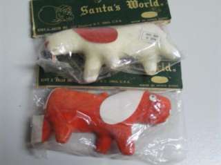 Vintage 60s 70s Flocked Plastic Dog Puppy Christmas Ornaments Hong 