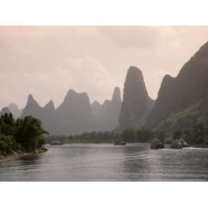 Cruise Boats on Li River Between Guilin and Yangshuo, Guilin, Guangxi 