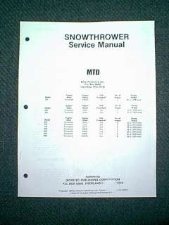 SNAPPER SNOW BLOWER 3200 THRU 10301 SERVICE MANUAL  