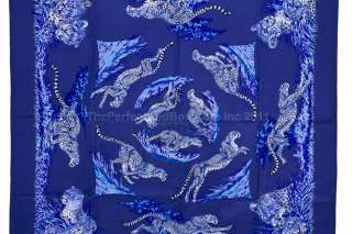 Authentic Hermes Silk Scarf GUEPARDS Robert Dallet Blue  