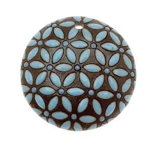  Golem Studio Ceramic Disc Pendant Light Blue Flower Bursts 