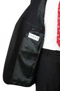 Zanetti Mens Italian Suit Flat Front Black Stripe Z2  