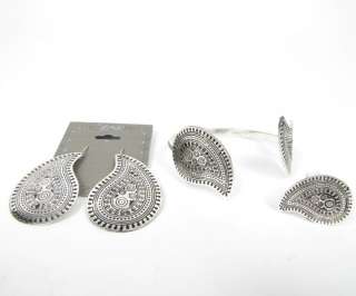 Zad 3 pc Set Engraved Paisley Earrings Bracelet & Ring  