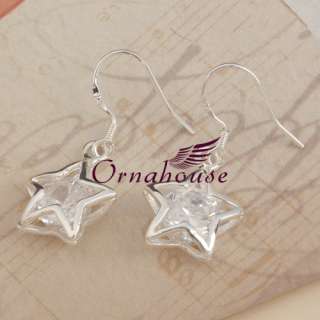 New Stylish Zircon Star Style Copper & 925 Silver Electroplate Dangle 