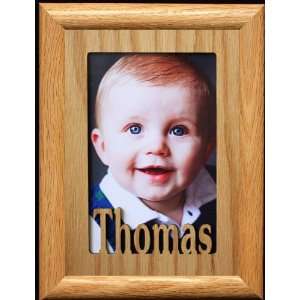  5x7 Thomas ~ Portrait Laser Cut Oak PHOTO NAME FRAME 