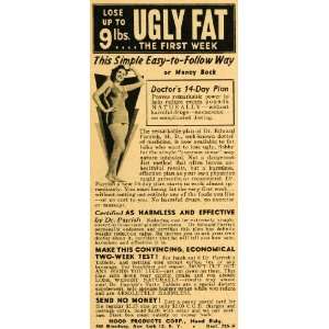  1949 Ad Weight Loss 14 day Food Plan Dr. Edward Parrish 