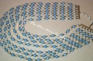 Vintage 7 Strand Blue White Gold Necklace  
