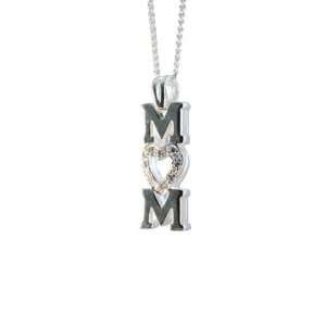  apop nyc Sterling Silver & CZ Heart Mom Pendant Necklace 
