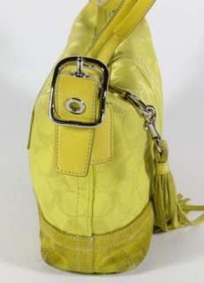 Coach Neon Lime Green Signature Canvas Shoulder Handbag Purse Bag 9363 