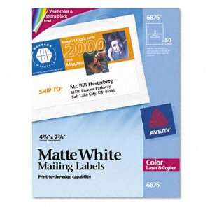  Avery Color Printing 4 3/4 x 7 3/4 Inch White Labels 50 Count (6876 