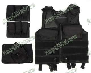 Airsoft Tactical Combat Hunting Vest w/ Holster  Black  