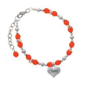  Cheer Heart Orange Czech Glass Beaded Charm Bracelet 