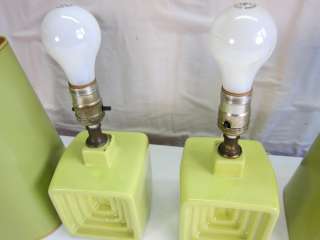 Pair of Geometric Modern Green Dresser Lamps Mid  Century Funky 