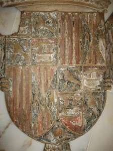 XL Antique Spanish Carved Figural Heraldic Coat of Arms Crest