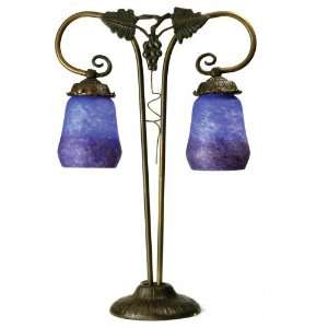  Lamp, Bronze Finish with Twin Grapevine Blue Glass