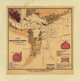 1860 Map Charleston Harbor SC, History, Civil War  