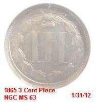 1865 3 Cent Piece (Nickel) NGC MS 63  